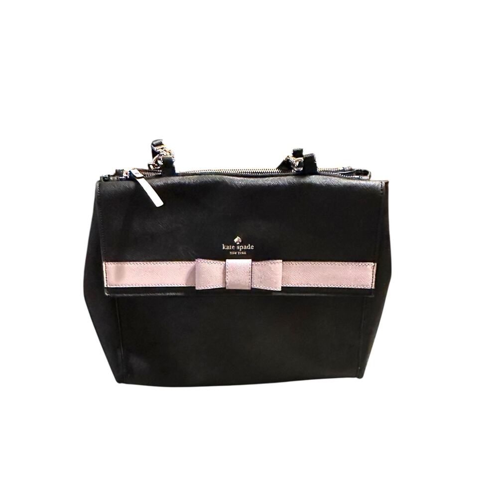 Kate Spade Kirk Park Saffiano Leather Shoulder Bag Black Pink Ribbon